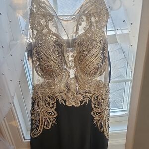 Elegant Black and Gold Embellished Dress